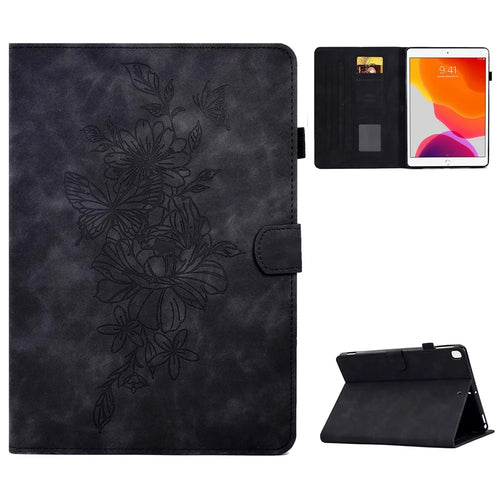 For iPad 10.2 (2019) / (2020)  /  Air 10.5 inch (2019) Protective Leather Case Butterfly Flower Pattern Imprinted Anti-Drop Tablet Cover with Card Holder, Stand - Black - 1