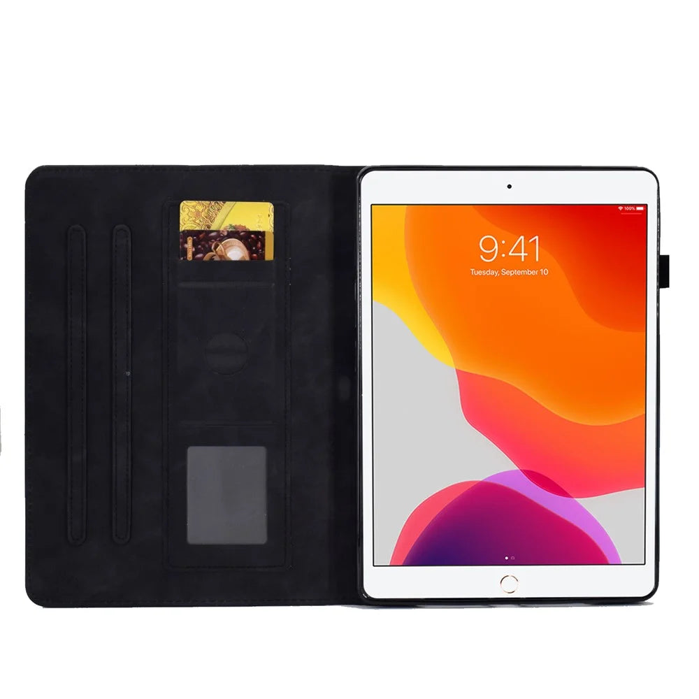 For iPad 10.2 (2019) / (2020)  /  Air 10.5 inch (2019) Protective Leather Case Butterfly Flower Pattern Imprinted Anti-Drop Tablet Cover with Card Holder, Stand - Black - 2