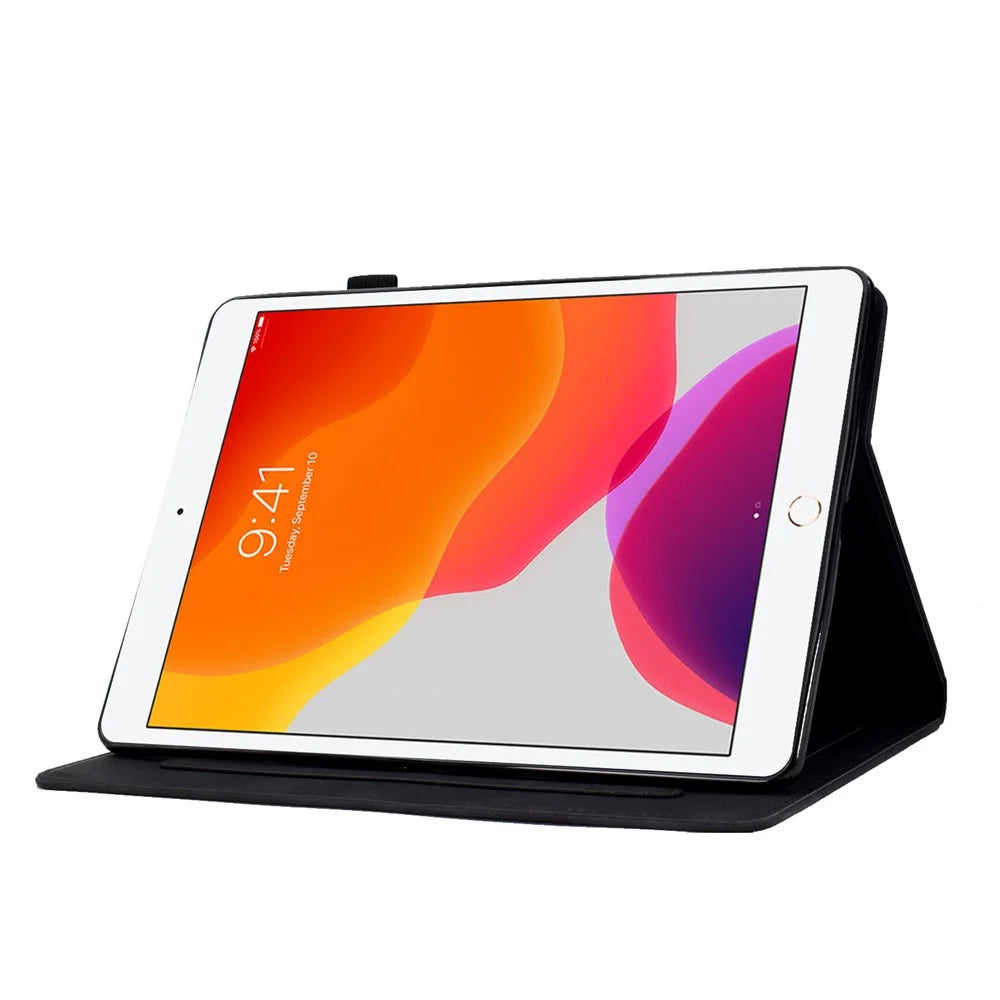 For iPad 10.2 (2019) / (2020)  /  Air 10.5 inch (2019) Protective Leather Case Butterfly Flower Pattern Imprinted Anti-Drop Tablet Cover with Card Holder, Stand - Black - 3