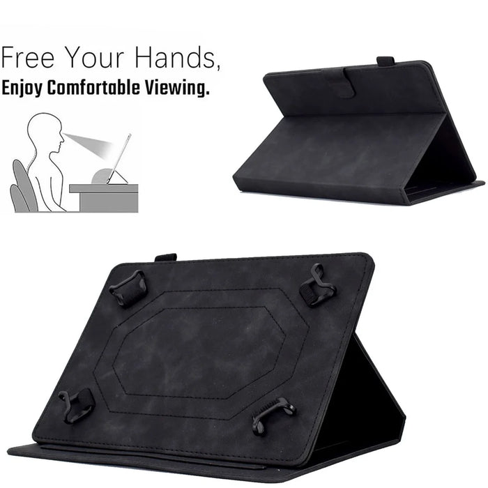 Stand Card Holder PU Leather Cover for 8-inch Tablet, Butterfly Flower Pattern Imprinted Stitching Line Protective Tablet Cover - Black - 5