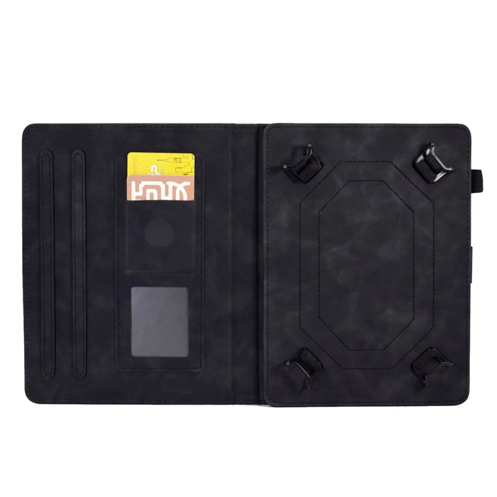 Butterfly Flower Pattern Imprinted Leather Case for 10-inch Tablet, Stitching Line Full Protection Tablet Cover with Card Holder Stand - Black - 2