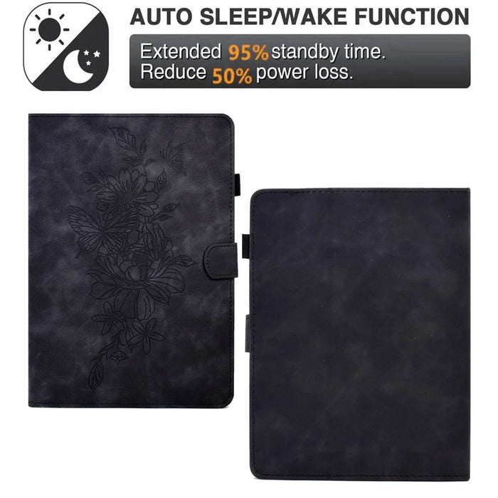 Butterfly Flower Pattern Imprinted Leather Case for 10-inch Tablet, Stitching Line Full Protection Tablet Cover with Card Holder Stand - Black - 4