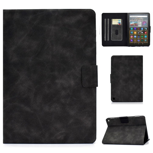 For Amazon Fire HD 8 (2022) Cowhide Texture PU Leather Tablet Case Card Holder Magnetic Clasp Cover with Foldable Stand - Grey - 1