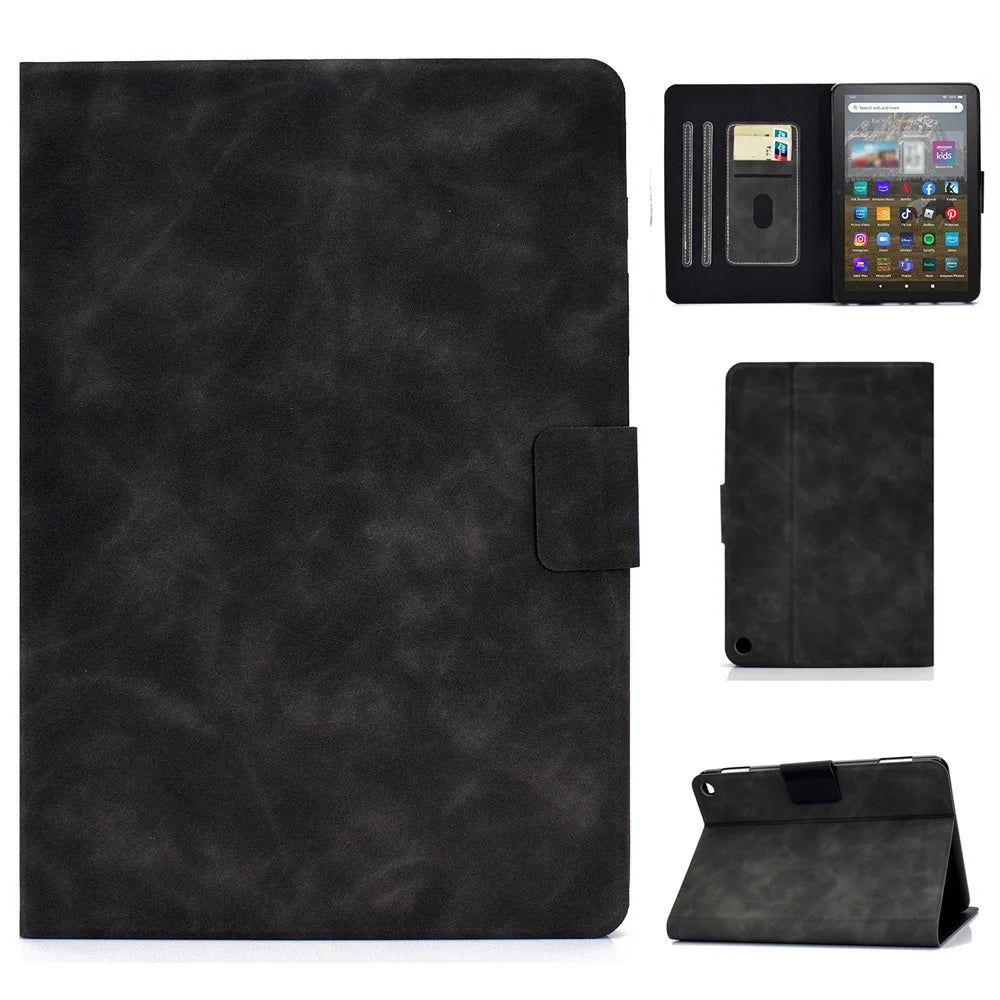 For Amazon Fire HD 8 (2022) Cowhide Texture PU Leather Tablet Case Card Holder Magnetic Clasp Cover with Foldable Stand - Grey - 1