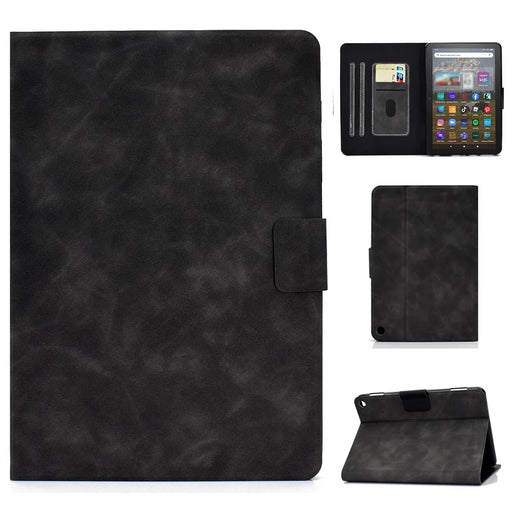 For Amazon Fire HD 8 (2022) Cowhide Texture PU Leather Tablet Case Card Holder Magnetic Clasp Cover with Foldable Stand - Grey - 1