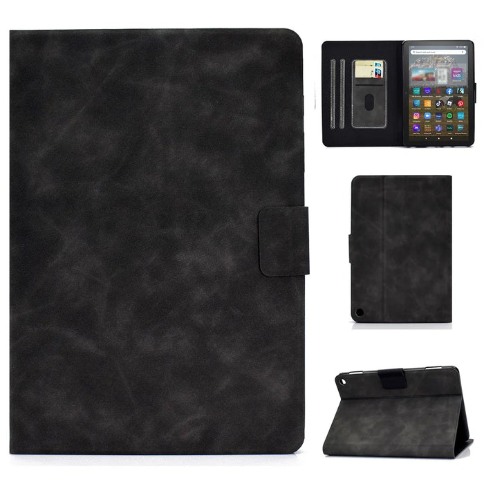 For Amazon Fire HD 8 (2022) Cowhide Texture PU Leather Tablet Case Card Holder Magnetic Clasp Cover with Foldable Stand - Grey - 1