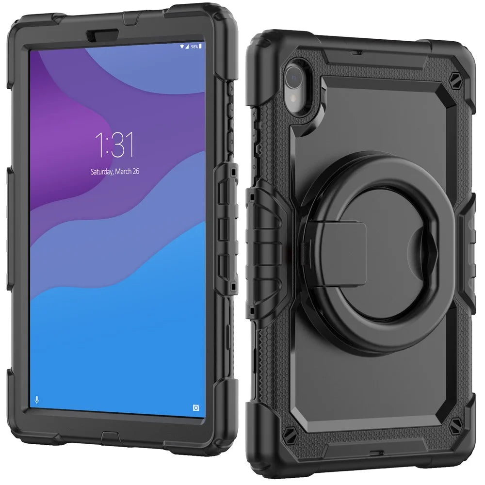 For Lenovo Tab M10 HD Gen 2 TB-306X(F) 10.1 inch Tablet Case 360-Degree Rotating Kickstand PC + Silicone Protective Cover with Shoulder Strap - Black - 2