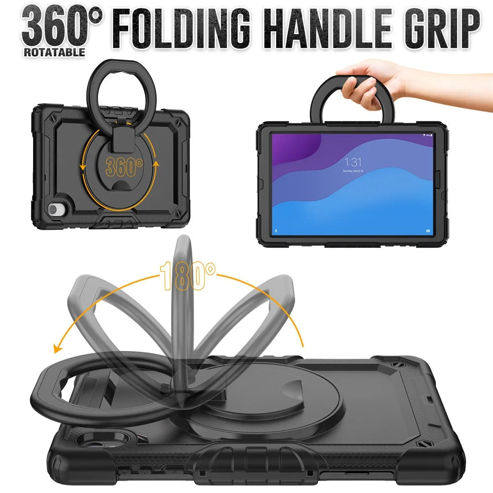 For Lenovo Tab M10 HD Gen 2 TB-306X(F) 10.1 inch Tablet Case 360-Degree Rotating Kickstand PC + Silicone Protective Cover with Shoulder Strap - Black - 3