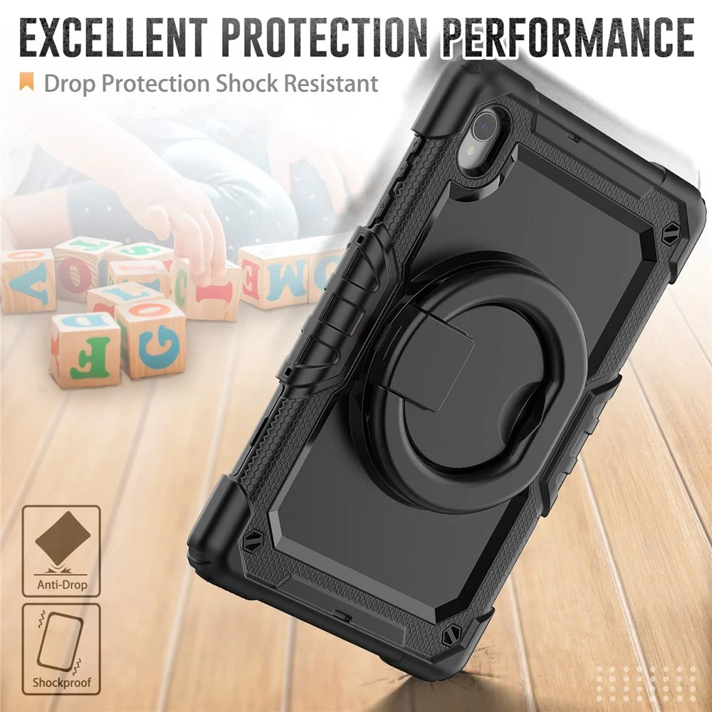 For Lenovo Tab M10 HD Gen 2 TB-306X(F) 10.1 inch Tablet Case 360-Degree Rotating Kickstand PC + Silicone Protective Cover with Shoulder Strap - Black - 4
