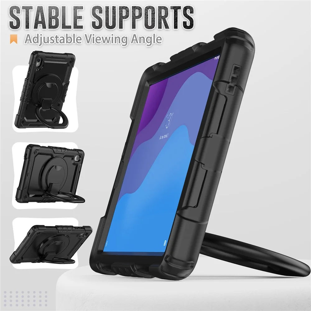 For Lenovo Tab M10 HD Gen 2 TB-306X(F) 10.1 inch Tablet Case 360-Degree Rotating Kickstand PC + Silicone Protective Cover with Shoulder Strap - Black - 5