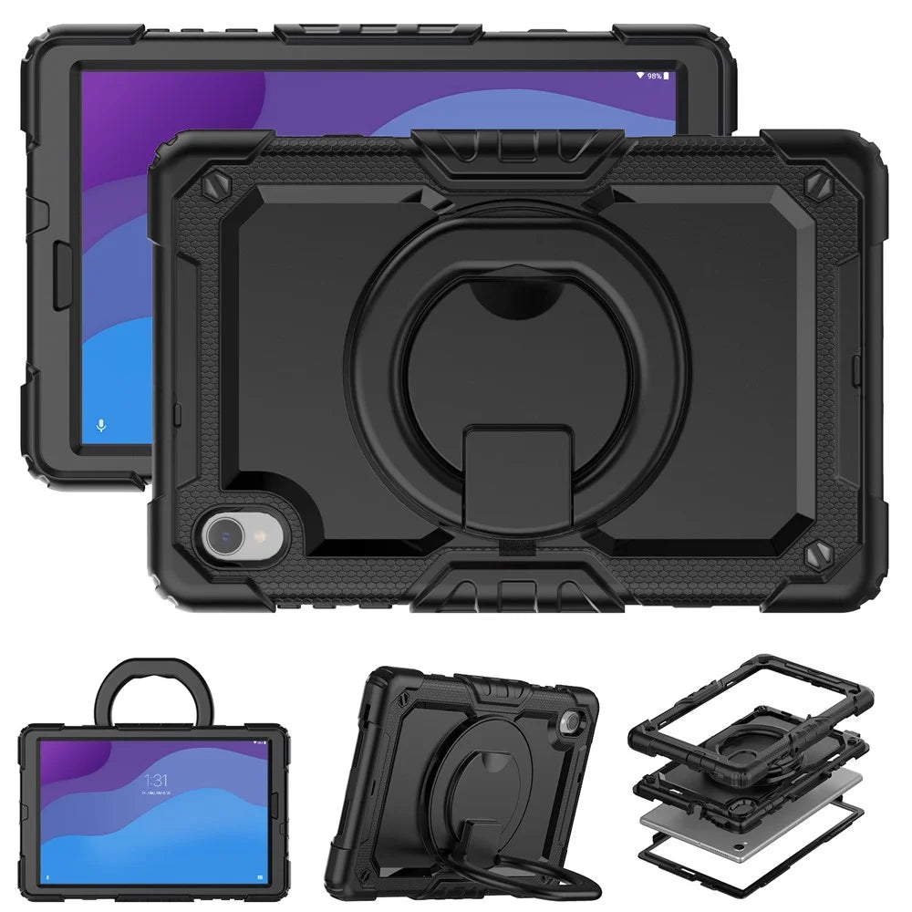 For Lenovo Tab M10 HD Gen 2 TB-306X(F) 10.1 inch Tablet Case 360-Degree Rotating Kickstand PC + Silicone Protective Cover with Shoulder Strap - Black - 6