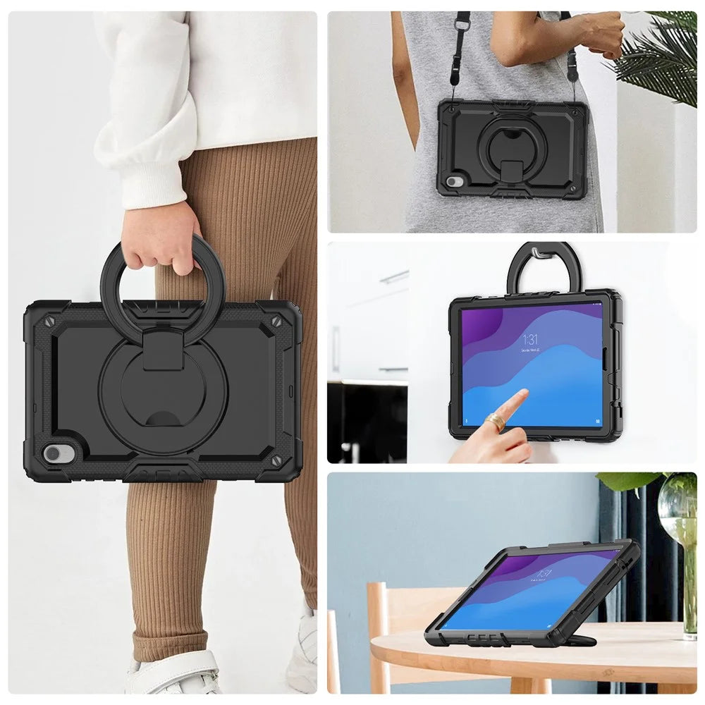 For Lenovo Tab M10 HD Gen 2 TB-306X(F) 10.1 inch Tablet Case 360-Degree Rotating Kickstand PC + Silicone Protective Cover with Shoulder Strap - Black - 7