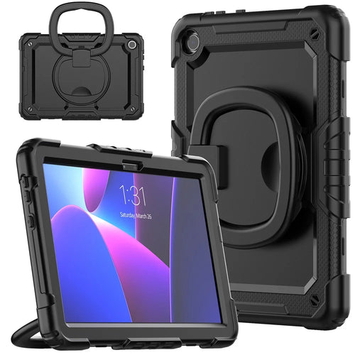 For Lenovo Tab M10 (Gen 3) TB-328FU / TB-328XU PC + Silicone Tablet Cover 360-Degree Rotating Kickstand Anti-drop Case with Shoulder Strap - Black - 1