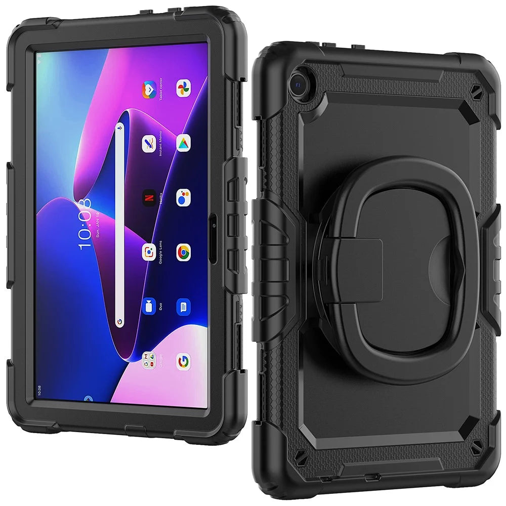 For Lenovo Tab M10 (Gen 3) TB-328FU / TB-328XU PC + Silicone Tablet Cover 360-Degree Rotating Kickstand Anti-drop Case with Shoulder Strap - Black - 2
