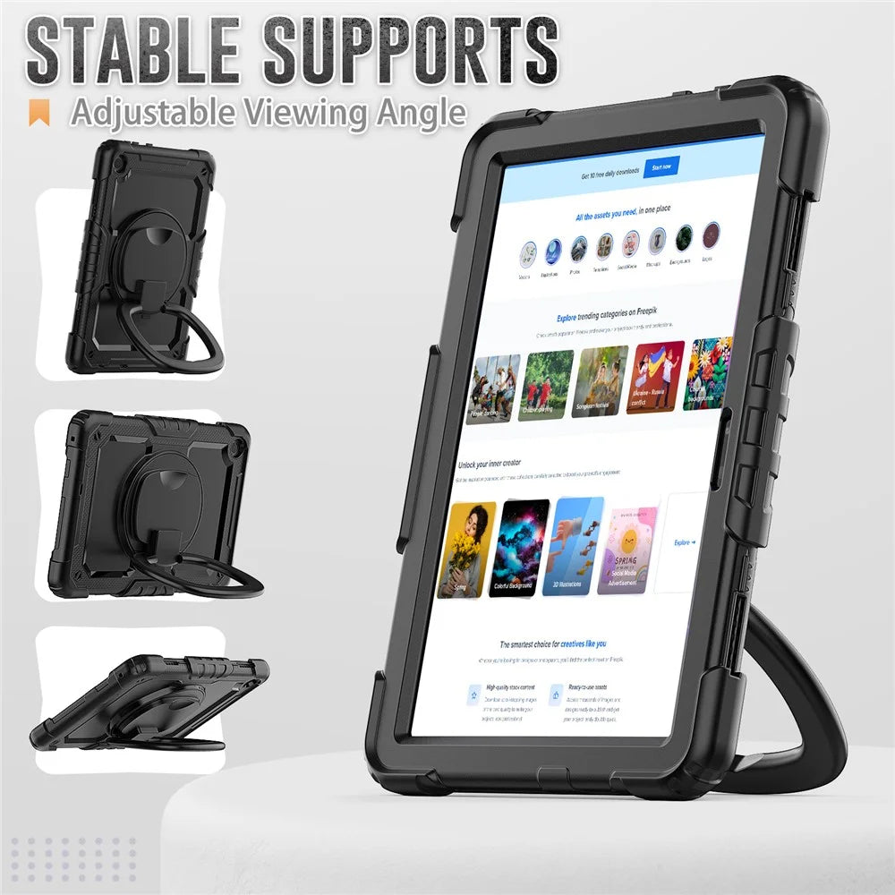 For Lenovo Tab M10 (Gen 3) TB-328FU / TB-328XU PC + Silicone Tablet Cover 360-Degree Rotating Kickstand Anti-drop Case with Shoulder Strap - Black - 5