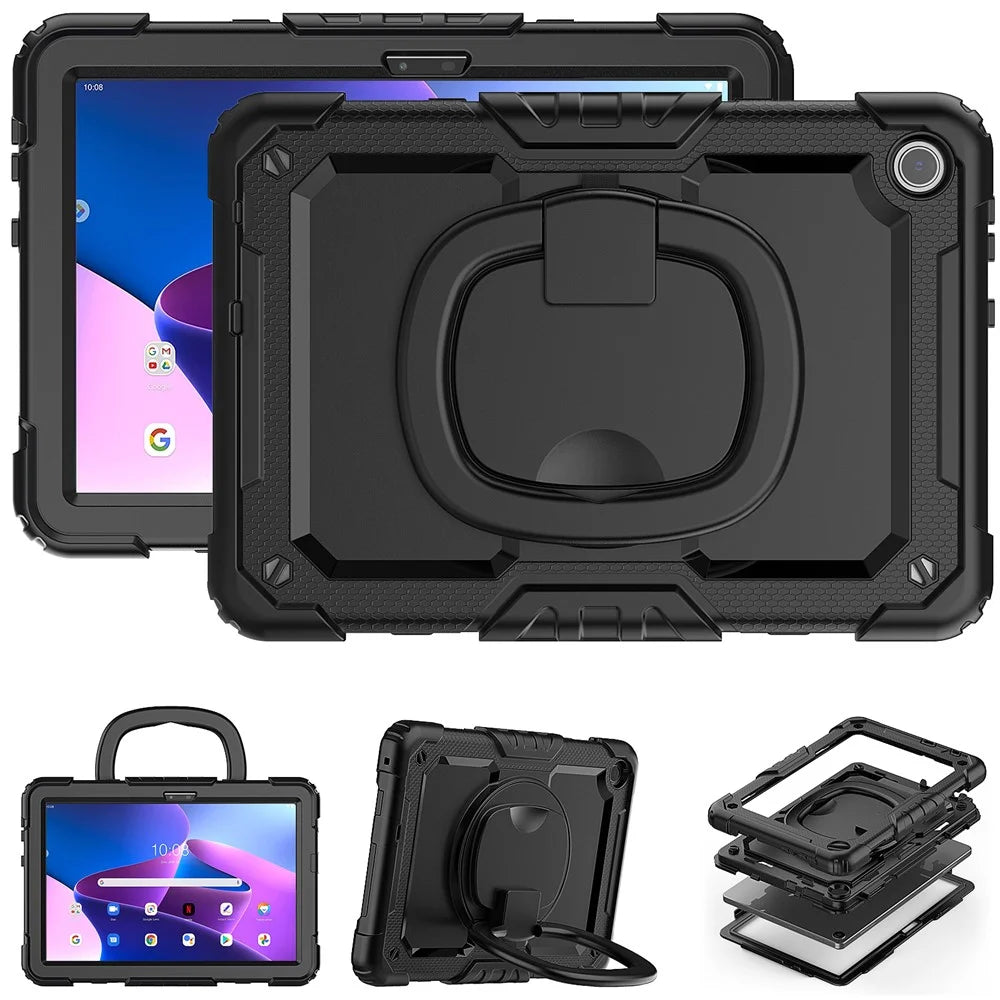 For Lenovo Tab M10 (Gen 3) TB-328FU / TB-328XU PC + Silicone Tablet Cover 360-Degree Rotating Kickstand Anti-drop Case with Shoulder Strap - Black - 6