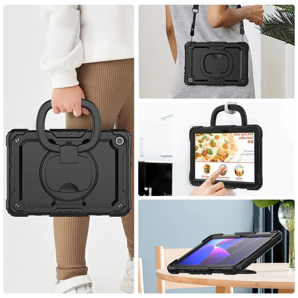 For Lenovo Tab M10 (Gen 3) TB-328FU / TB-328XU PC + Silicone Tablet Cover 360-Degree Rotating Kickstand Anti-drop Case with Shoulder Strap - Black - 7
