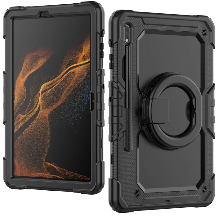 For Samsung Galaxy Tab S8+ / Tab S7+ T970 / T975 (2020) / Tab S7 FE (2021) Anti-Drop Tablet Case Hard PC + Silicone Case with Shoulder Strap / Kickstand - Black - 2