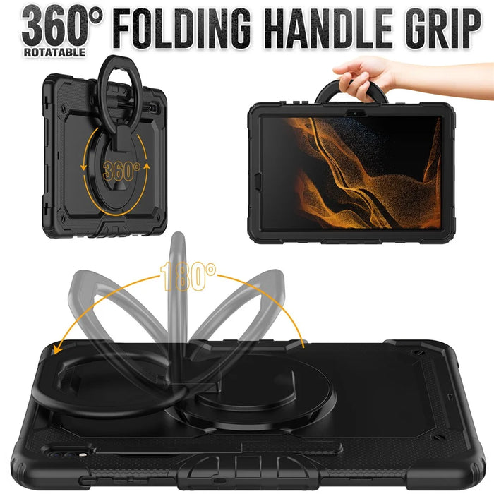 For Samsung Galaxy Tab S8+ / Tab S7+ T970 / T975 (2020) / Tab S7 FE (2021) Anti-Drop Tablet Case Hard PC + Silicone Case with Shoulder Strap / Kickstand - Black - 3