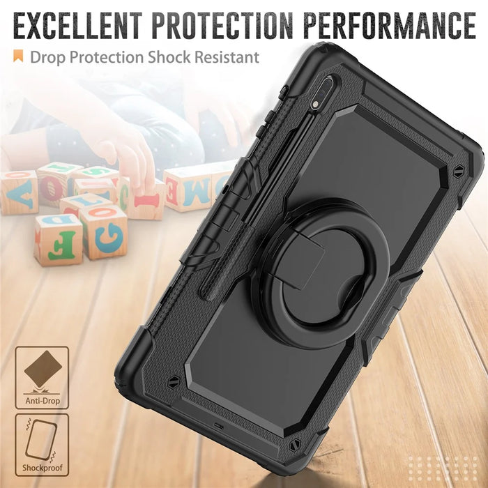 For Samsung Galaxy Tab S8+ / Tab S7+ T970 / T975 (2020) / Tab S7 FE (2021) Anti-Drop Tablet Case Hard PC + Silicone Case with Shoulder Strap / Kickstand - Black - 4