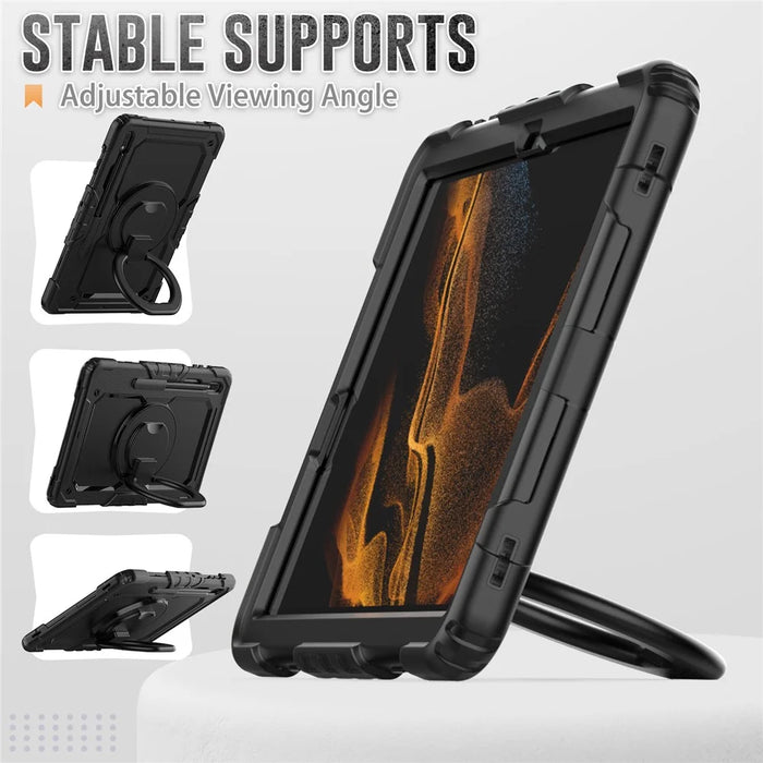 For Samsung Galaxy Tab S8+ / Tab S7+ T970 / T975 (2020) / Tab S7 FE (2021) Anti-Drop Tablet Case Hard PC + Silicone Case with Shoulder Strap / Kickstand - Black - 5