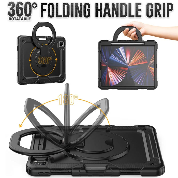 For iPad Pro 12.9 (2018) / (2020) / (2021) / (2022) 360-Degree Rotating Kickstand Tablet Case Anti-drop PC + Silicone Protective Cover with Shoulder Strap - Black - 3