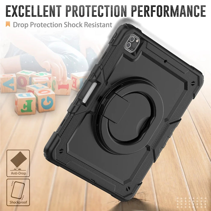 For iPad Pro 12.9 (2018) / (2020) / (2021) / (2022) 360-Degree Rotating Kickstand Tablet Case Anti-drop PC + Silicone Protective Cover with Shoulder Strap - Black - 4