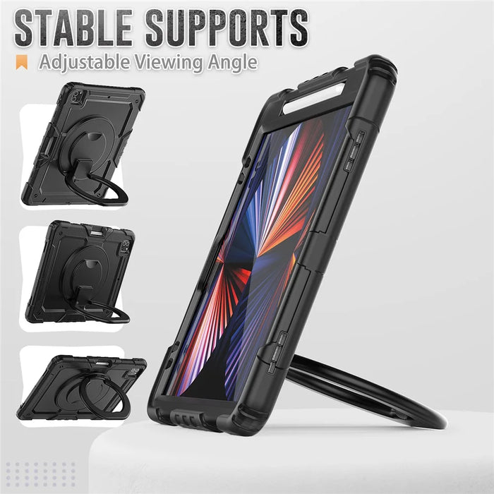 For iPad Pro 12.9 (2018) / (2020) / (2021) / (2022) 360-Degree Rotating Kickstand Tablet Case Anti-drop PC + Silicone Protective Cover with Shoulder Strap - Black - 5