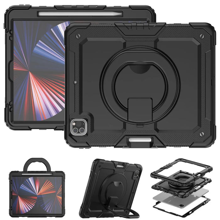 For iPad Pro 12.9 (2018) / (2020) / (2021) / (2022) 360-Degree Rotating Kickstand Tablet Case Anti-drop PC + Silicone Protective Cover with Shoulder Strap - Black - 6