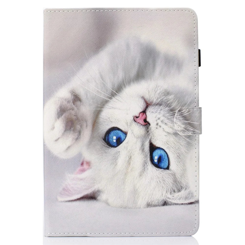 For Amazon Kindle Youth Edition 2022 Folio Flip Tablet Stand Case Stitching Line PU Leather Card Holder Protective Cover - White Cat - 2
