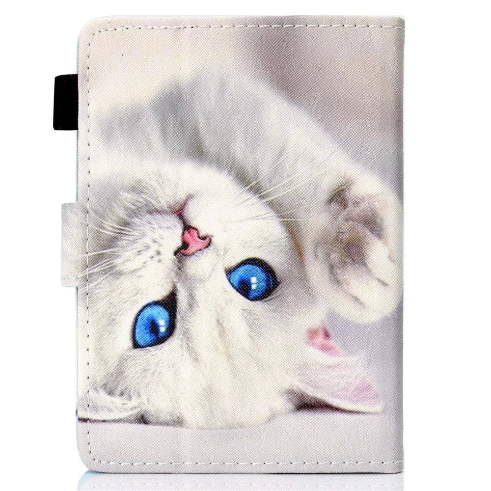 For Amazon Kindle Youth Edition 2022 Folio Flip Tablet Stand Case Stitching Line PU Leather Card Holder Protective Cover - White Cat - 3