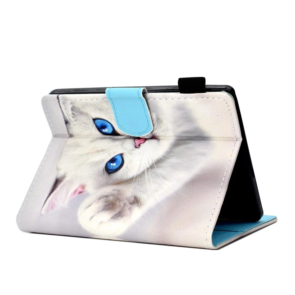 For Amazon Kindle Youth Edition 2022 Folio Flip Tablet Stand Case Stitching Line PU Leather Card Holder Protective Cover - White Cat - 6