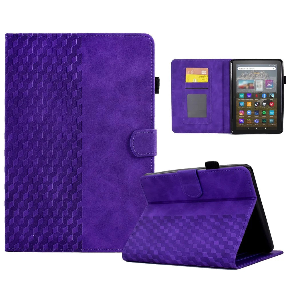 For Amazon Kindle Youth Edition 2022 PU Leather Folding Stand Cover Pattern Imprinted Card Holder Tablet Shell with Auto Wake / Sleep - Purple - 1