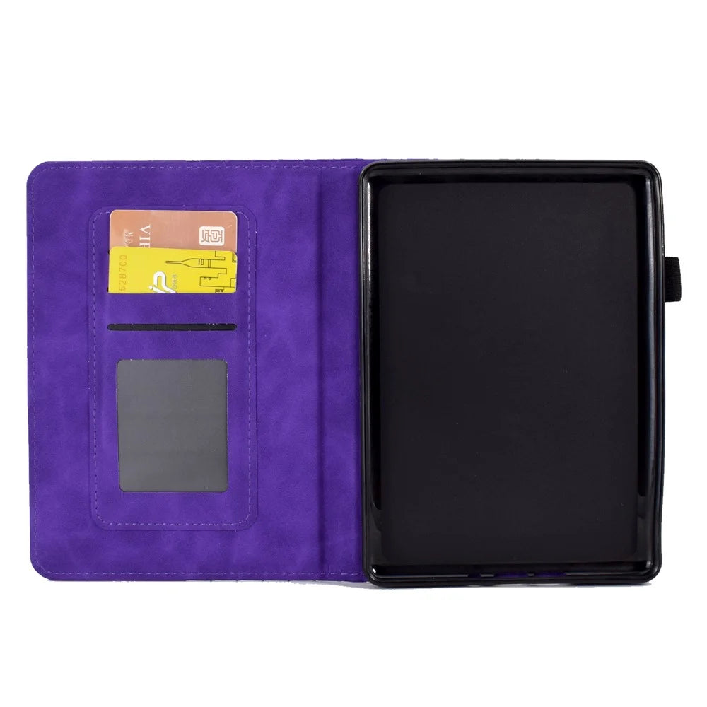 For Amazon Kindle Youth Edition 2022 PU Leather Folding Stand Cover Pattern Imprinted Card Holder Tablet Shell with Auto Wake / Sleep - Purple - 4