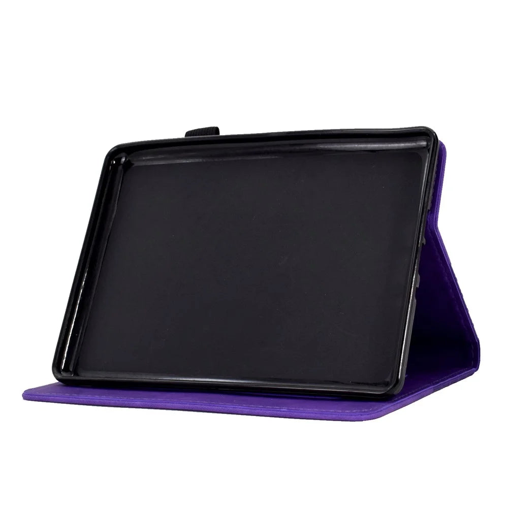 For Amazon Kindle Youth Edition 2022 PU Leather Folding Stand Cover Pattern Imprinted Card Holder Tablet Shell with Auto Wake / Sleep - Purple - 5