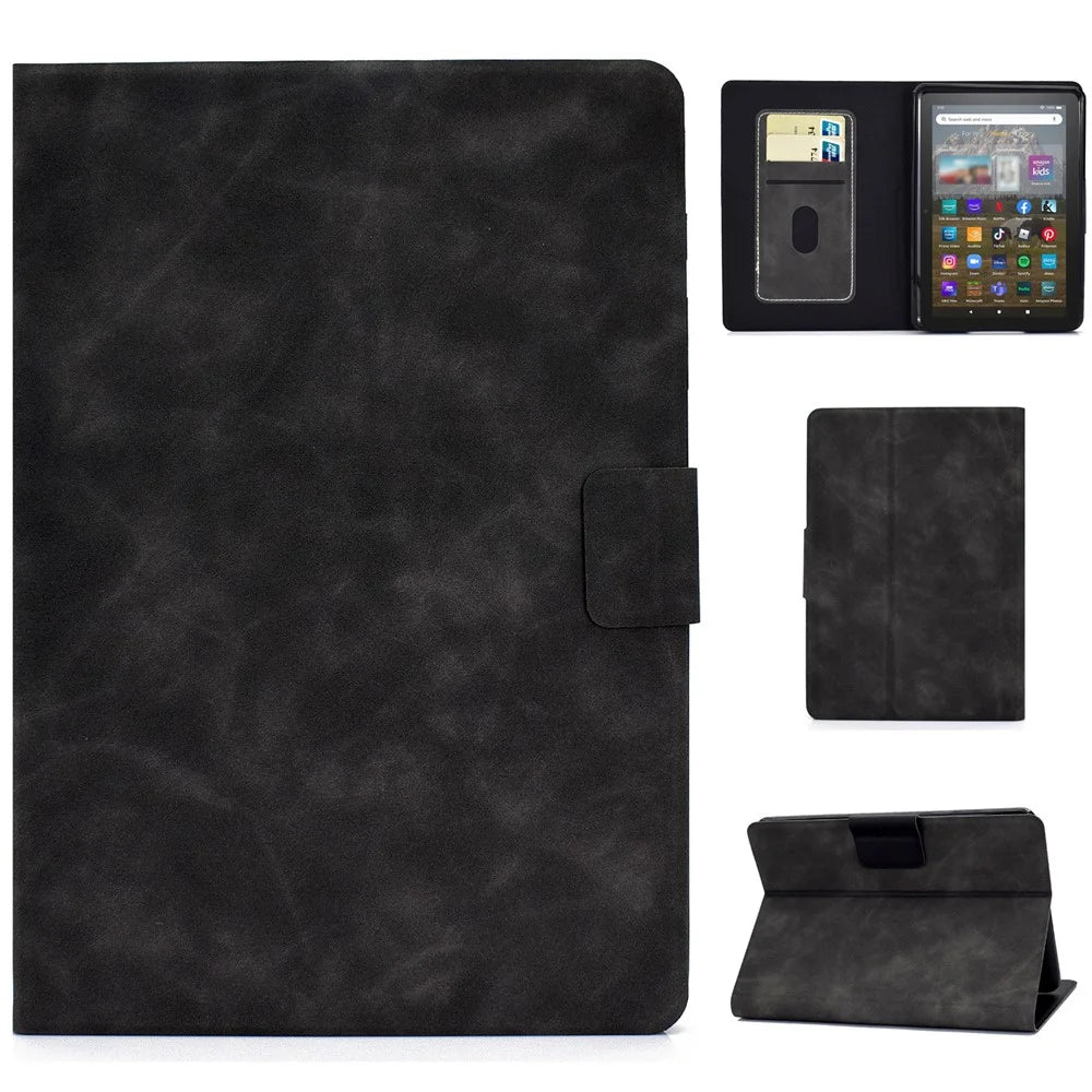 For Amazon Kindle Youth Edition 2022 Folio Stand PU Leather Cowhide Texture Tablet Case Card Holder Magnetic Cover - Grey - 1
