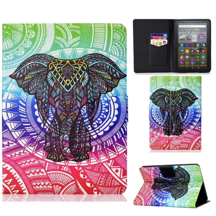 For Amazon Kindle Youth Edition 2022 Pattern Printing Flip Tablet Case PU Leather Card Holder Stand Magnetic Cover - Elephant - 1