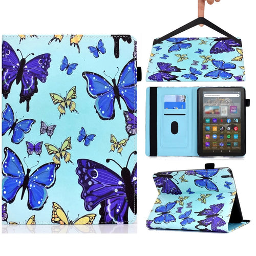 For Amazon Kindle Youth Edition 2022 PU Leather Book Style Flip Tablet Case Pattern Printing Card Holder Shockproof Cover with Elastic Band - Butterflies - 1