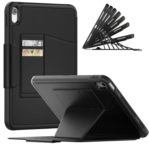 For iPad (2025) / 10.9 (2022) PU Leather Tablet Case Kickstand Card Holder Magnetic Cover with Smart Auto Sleep / Wake - Black - 1