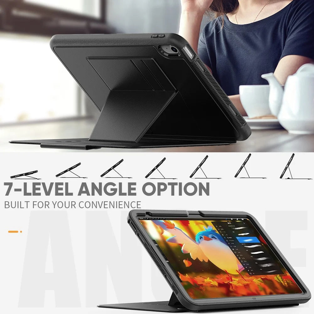 For iPad (2025) / 10.9 (2022) PU Leather Tablet Case Kickstand Card Holder Magnetic Cover with Smart Auto Sleep / Wake - Black - 2
