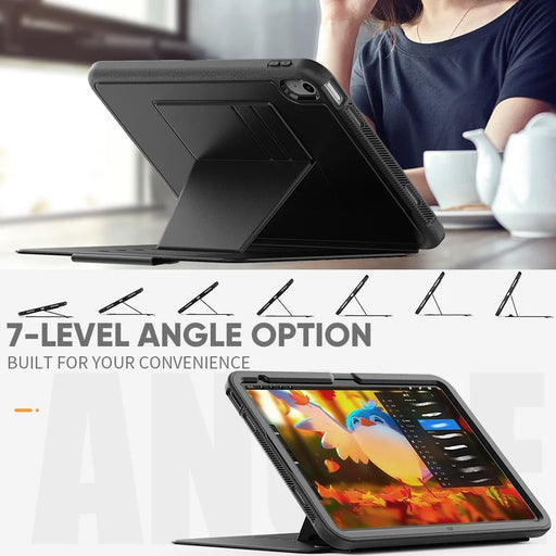 For iPad (2025) / 10.9 (2022) PU Leather Tablet Case Kickstand Card Holder Magnetic Cover with Smart Auto Sleep / Wake - Black - 2