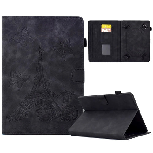 Microfiber Leather Case for Universal 7-inch Tablet, Tower Bike Butterfly Pattern Imprinted Shell Stand Smart Card Holder Protective Tablet Cover - Black - 1