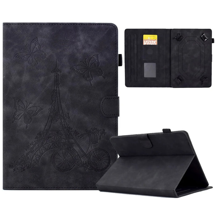 Microfiber Leather Case for Universal 7-inch Tablet, Tower Bike Butterfly Pattern Imprinted Shell Stand Smart Card Holder Protective Tablet Cover - Black - 1