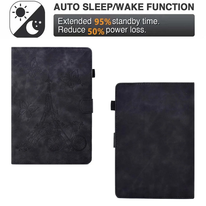 Microfiber Leather Case for Universal 7-inch Tablet, Tower Bike Butterfly Pattern Imprinted Shell Stand Smart Card Holder Protective Tablet Cover - Black - 5
