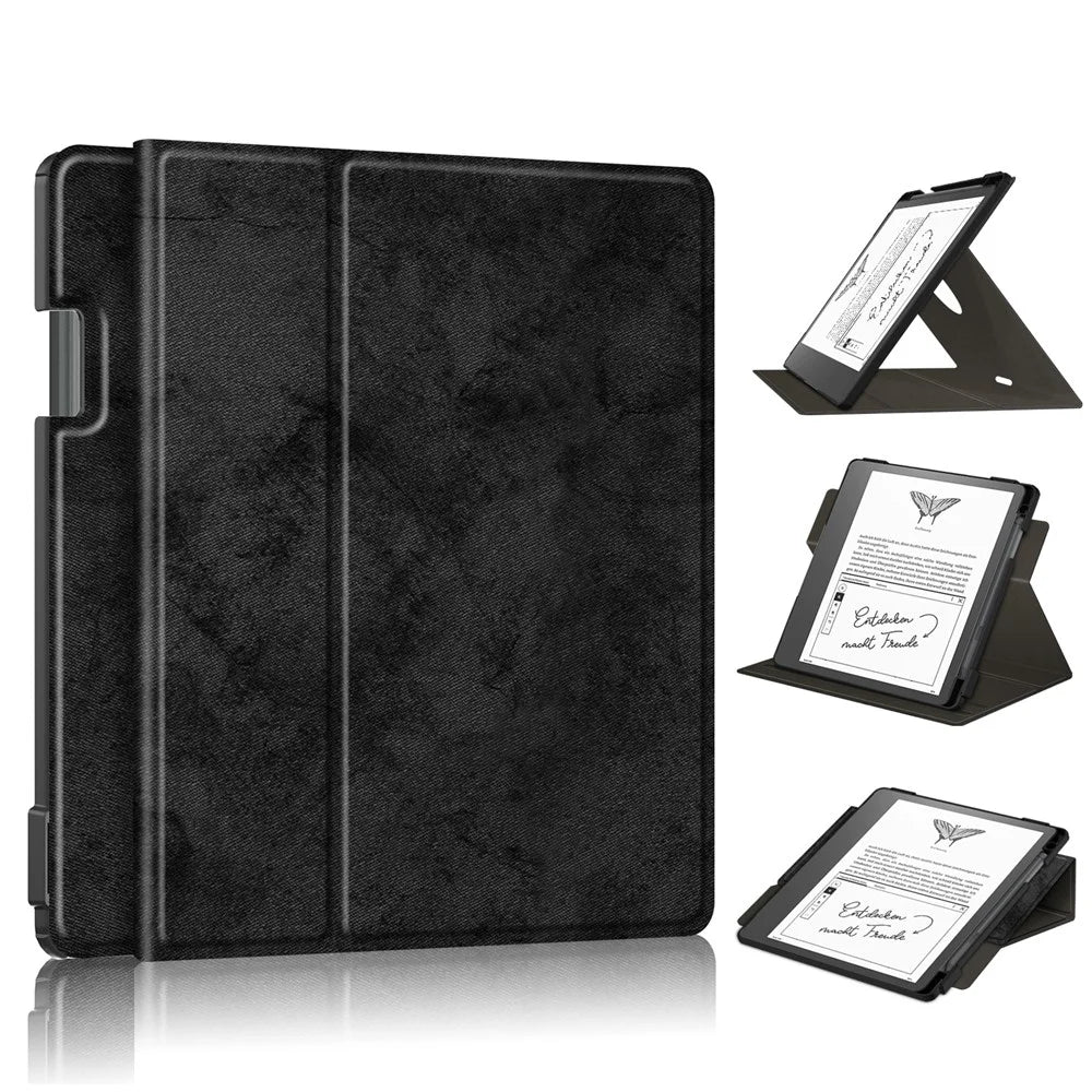 For Amazon Kindle Scribe (2024) / (2022) / Kindle Scribe Solid Color Tablet Case Textured Surface Anti-Scratch Magnetic Absorption Tablet Cover with 360-degree Rotary Kickstand - Black - 1
