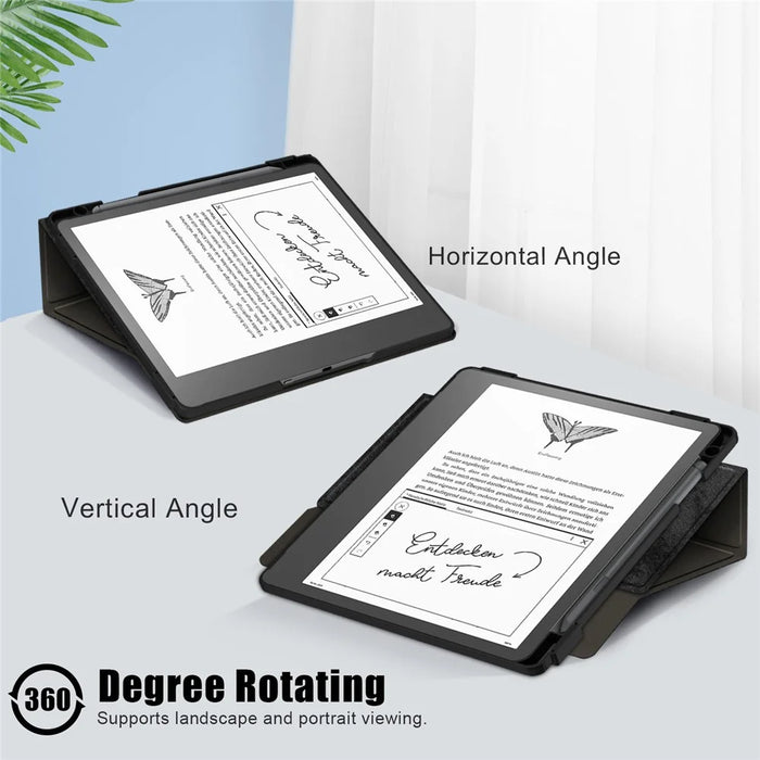 For Amazon Kindle Scribe (2024) / (2022) / Kindle Scribe Solid Color Tablet Case Textured Surface Anti-Scratch Magnetic Absorption Tablet Cover with 360-degree Rotary Kickstand - Black - 7