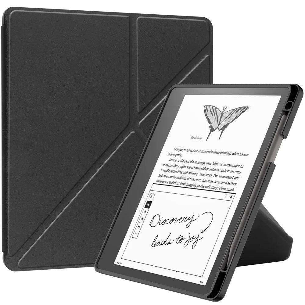 For Amazon Kindle Scribe Origami Stand PU Leather+TPU E-book Reader Case Shockproof E-Reader Cover with Auto Wake / Sleep - Black - 1