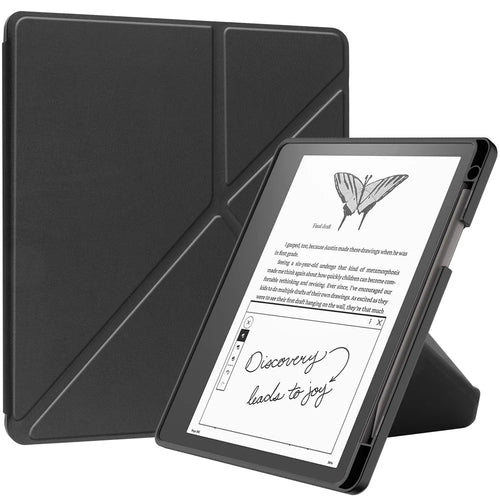 For Amazon Kindle Scribe Origami Stand PU Leather+TPU E-book Reader Case Shockproof E-Reader Cover with Auto Wake / Sleep - Black - 1