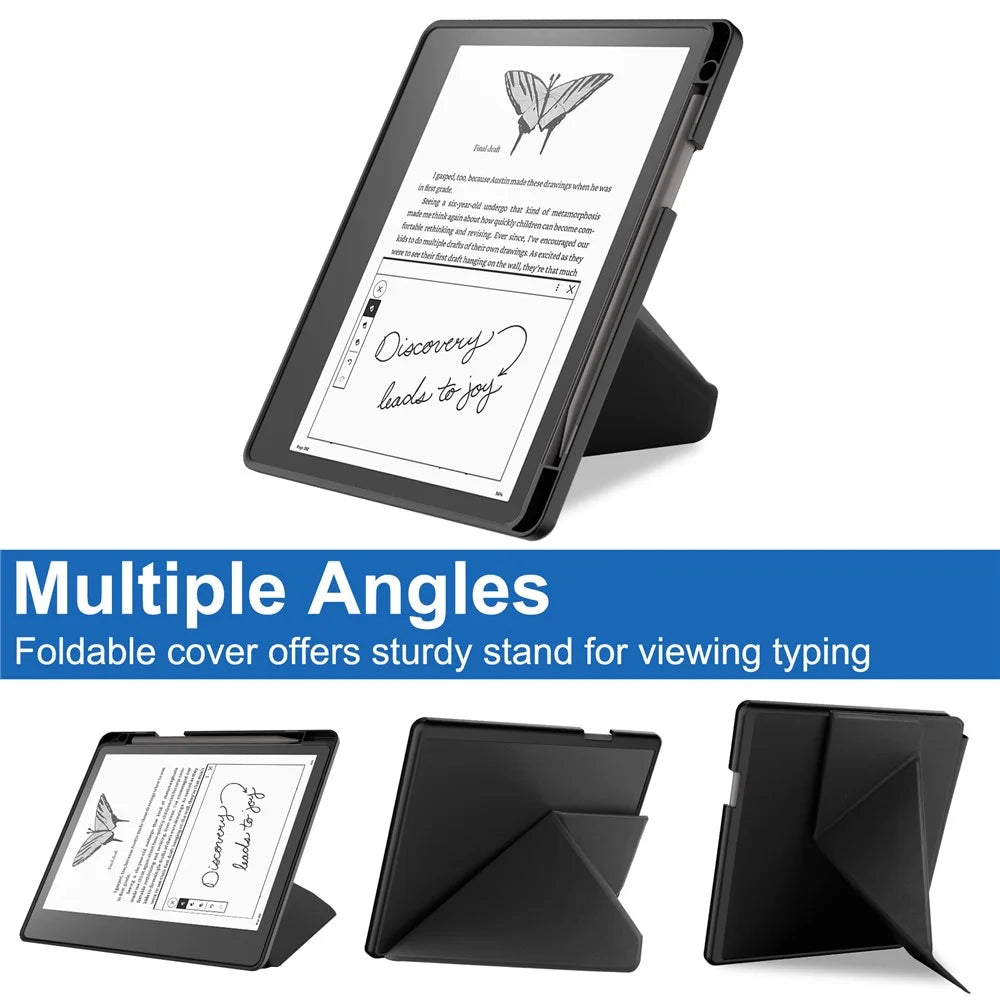 For Amazon Kindle Scribe Origami Stand PU Leather+TPU E-book Reader Case Shockproof E-Reader Cover with Auto Wake / Sleep - Black - 4