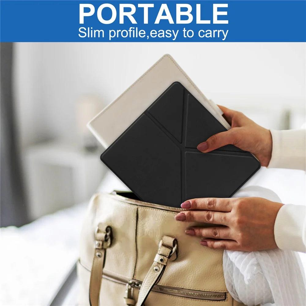 For Amazon Kindle Scribe Origami Stand PU Leather+TPU E-book Reader Case Shockproof E-Reader Cover with Auto Wake / Sleep - Black - 6
